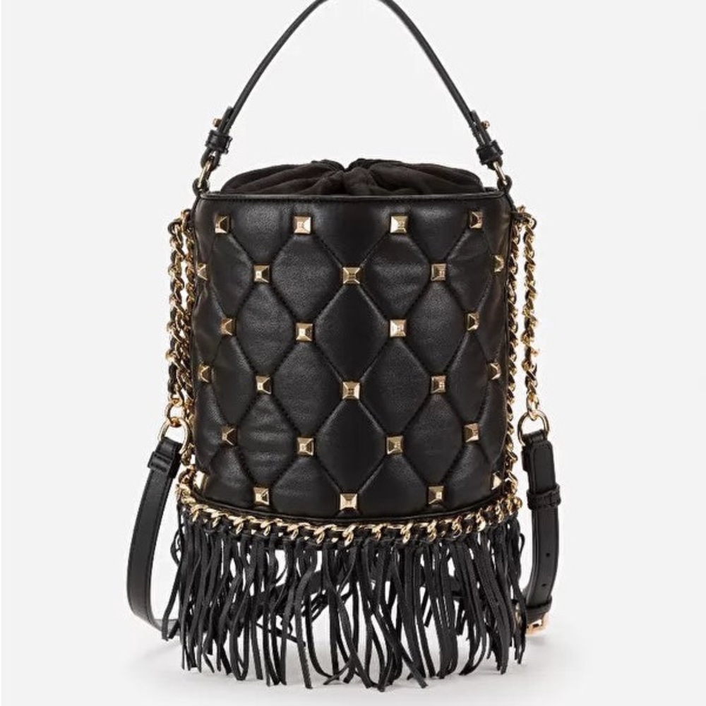 Elegant Black Quilted Crossbody Bag with Gold Studs